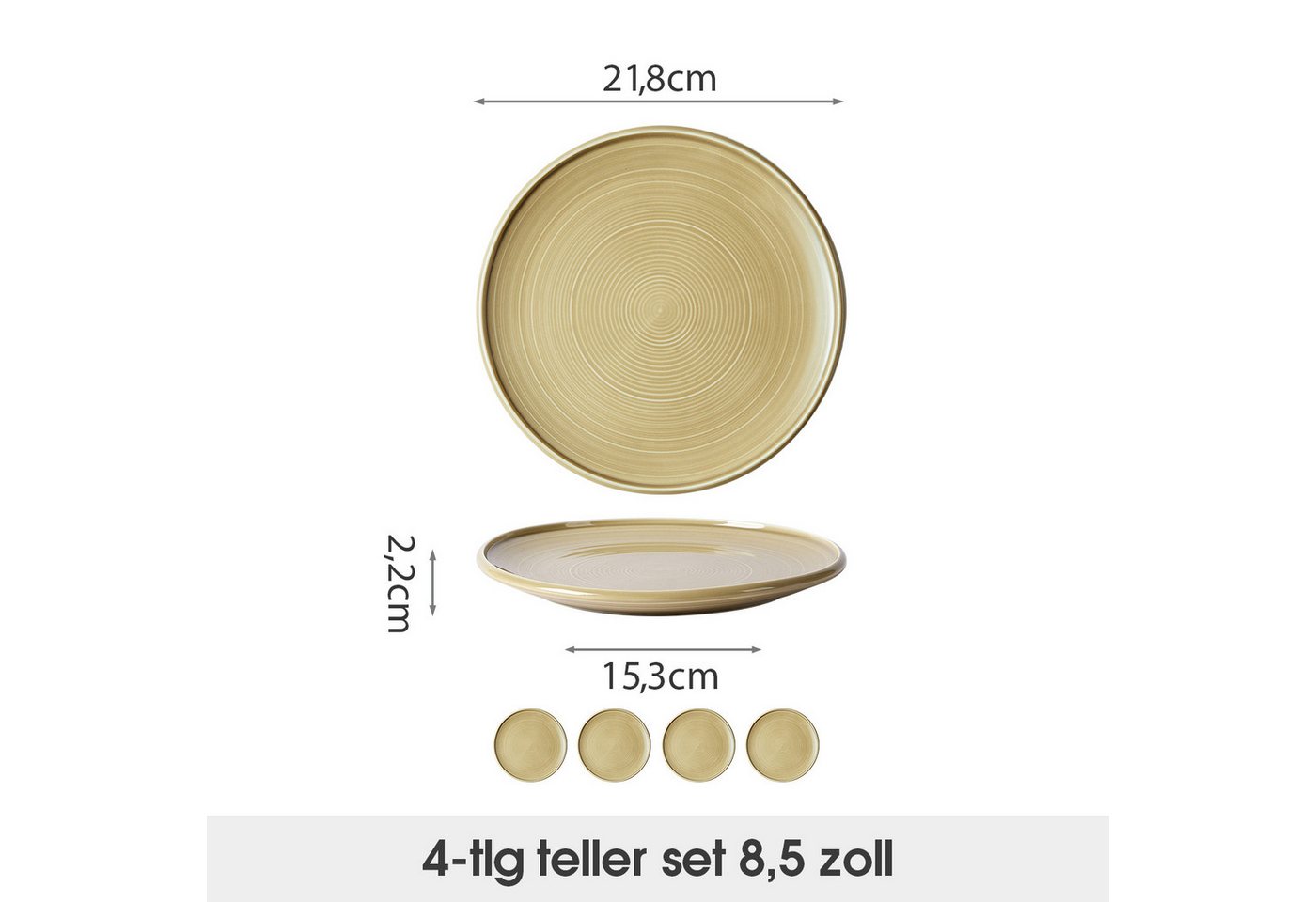 JIWOO Speiseteller 4er Ø21,8cm, Frühstücksteller Pastateller Teller Brotteller Plate, (4 St), Hochwertiges Tellerset Braun Mikrowellenofen Spülmaschine Ø 21,8cm – Bild 2 von 5