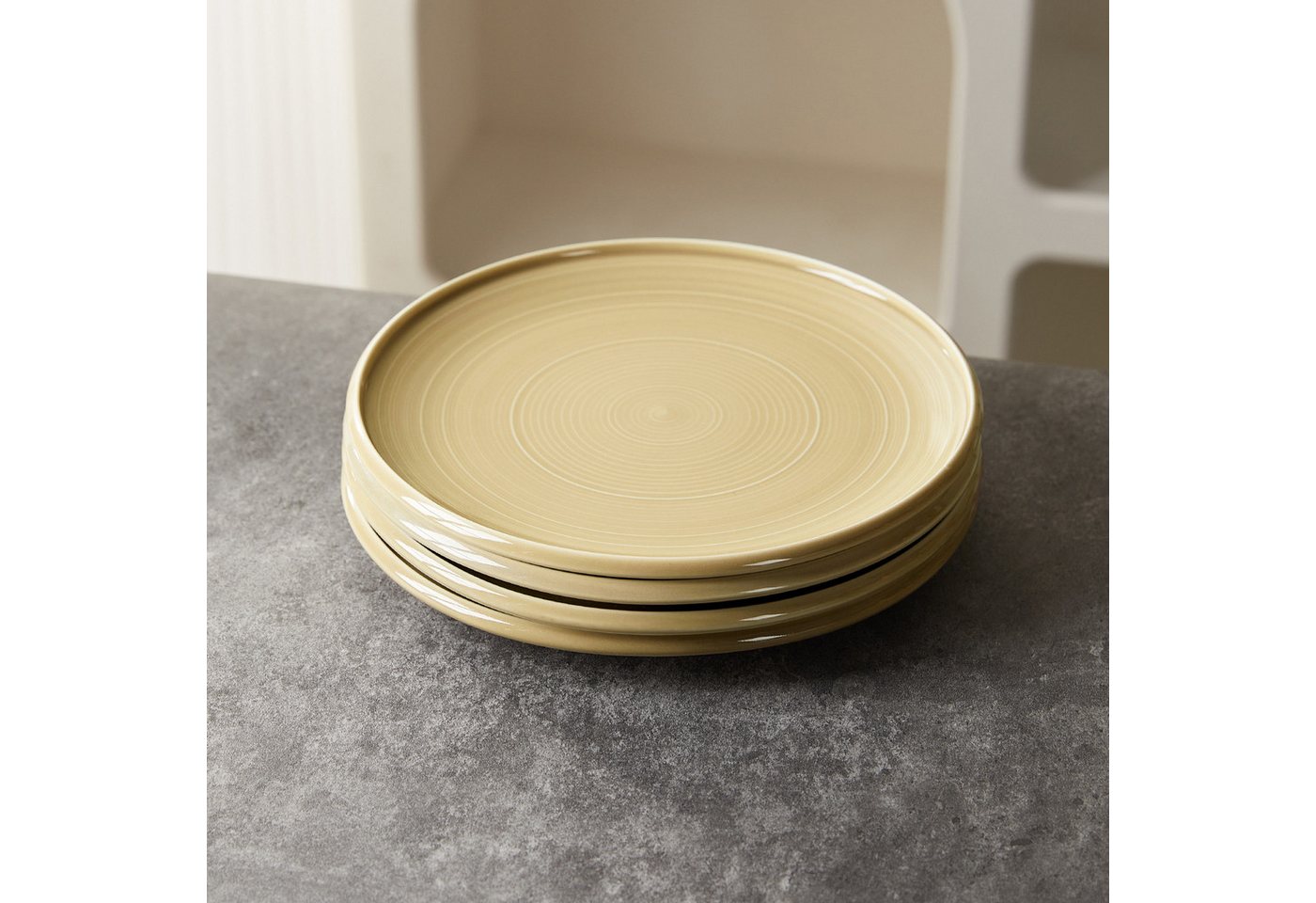 JIWOO Speiseteller 4er Ø21,8cm, Frühstücksteller Pastateller Teller Brotteller Plate, (4 St), Hochwertiges Tellerset Braun Mikrowellenofen Spülmaschine Ø 21,8cm – Bild 5 von 5