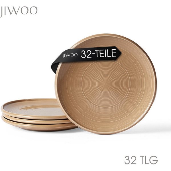 JIWOO Speiseteller 4er Ø21,8cm, Frühstücksteller Pastateller Teller Brotteller Plate, (32 St), Hochwertiges Tellerset Braun Mikrowellenofen Spülmaschine Ø 21,8c