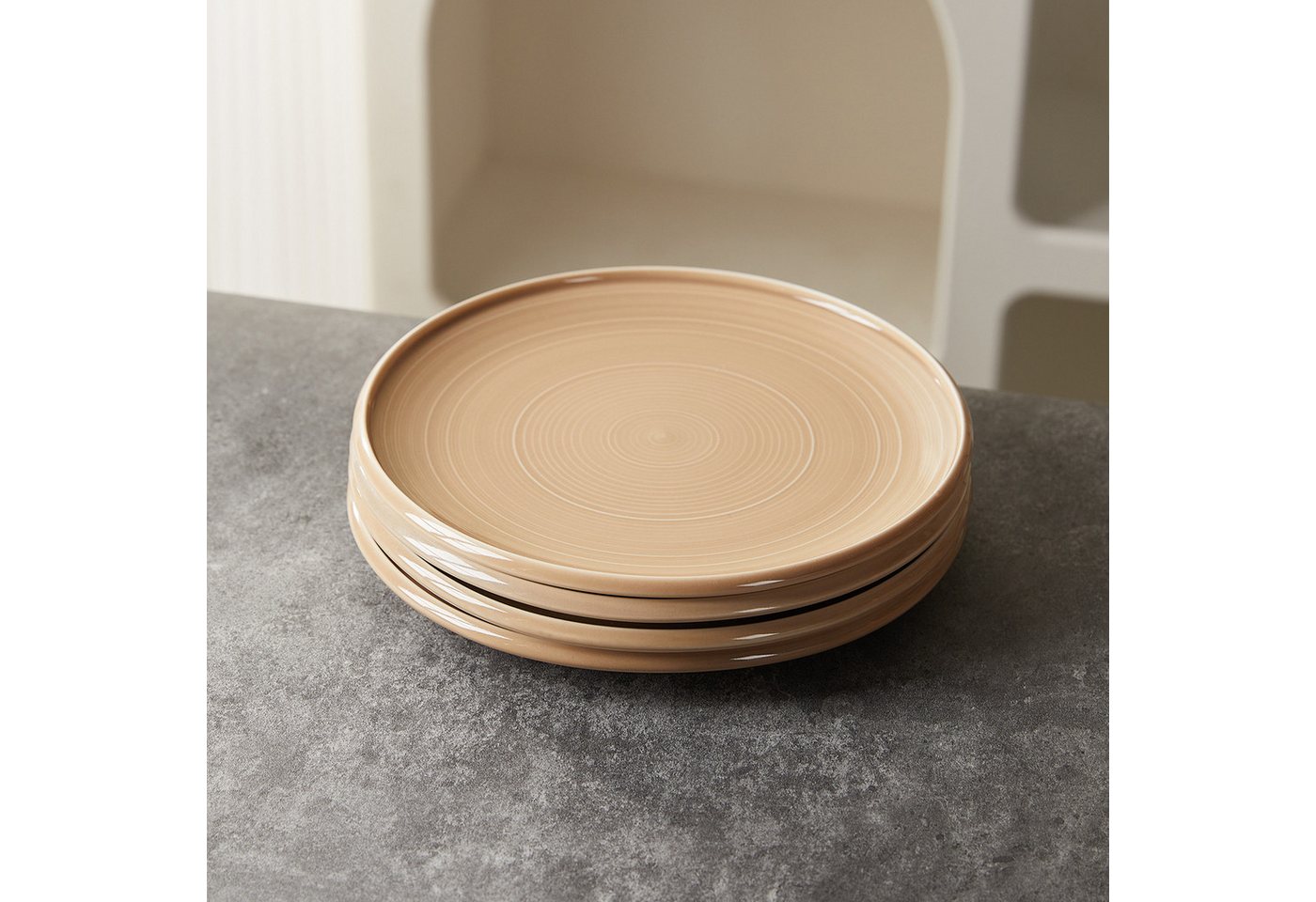 JIWOO Speiseteller 4er Ø21,8cm, Frühstücksteller Pastateller Teller Brotteller Plate, (32 St), Hochwertiges Tellerset Braun Mikrowellenofen Spülmaschine Ø 21,8c – Bild 5 von 5