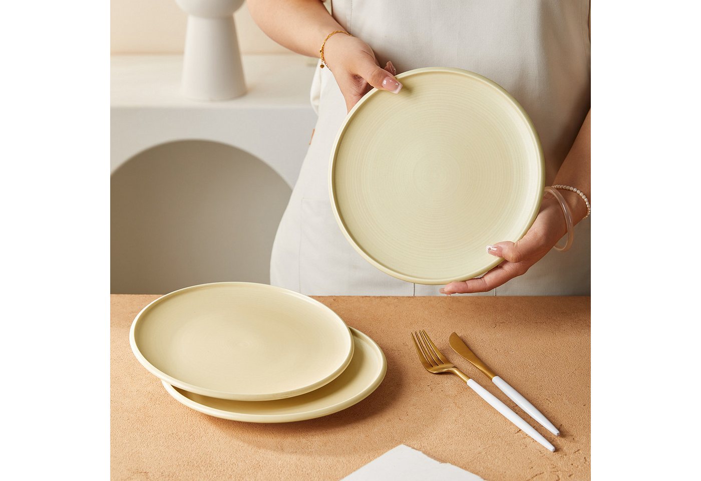 JIWOO Speiseteller 4er Ø21,8cm, Frühstücksteller Pastateller Teller Brotteller Plate, (4 St), Hochwertiges Tellerset Orange Mikrowellenofen Spülmaschine Ø 21,8c – Bild 4 von 5