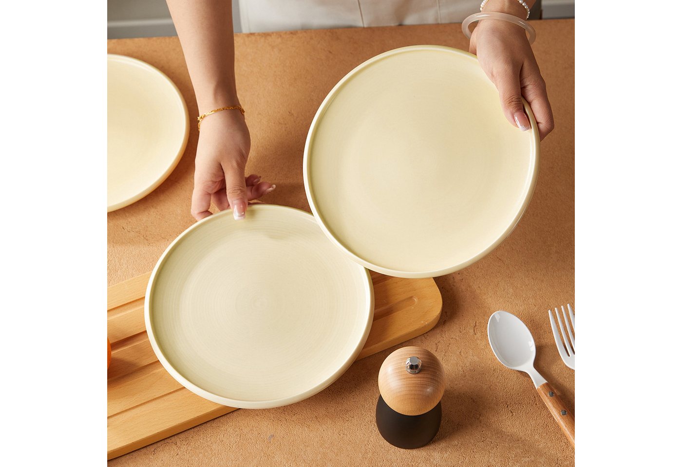 JIWOO Speiseteller 4er Ø21,8cm, Frühstücksteller Pastateller Teller Brotteller Plate, (4 St), Hochwertiges Tellerset Orange Mikrowellenofen Spülmaschine Ø 21,8c – Bild 5 von 5
