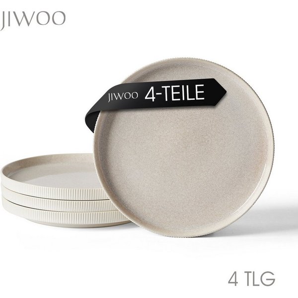JIWOO Speiseteller 4er Ø27,7 cm, Frühstücksteller Pastateller Steakteller Salatteller, (4 St), 10 Zoll Keramik Tellerset Weiß Plate Mikrowellen spülmaschinenfes