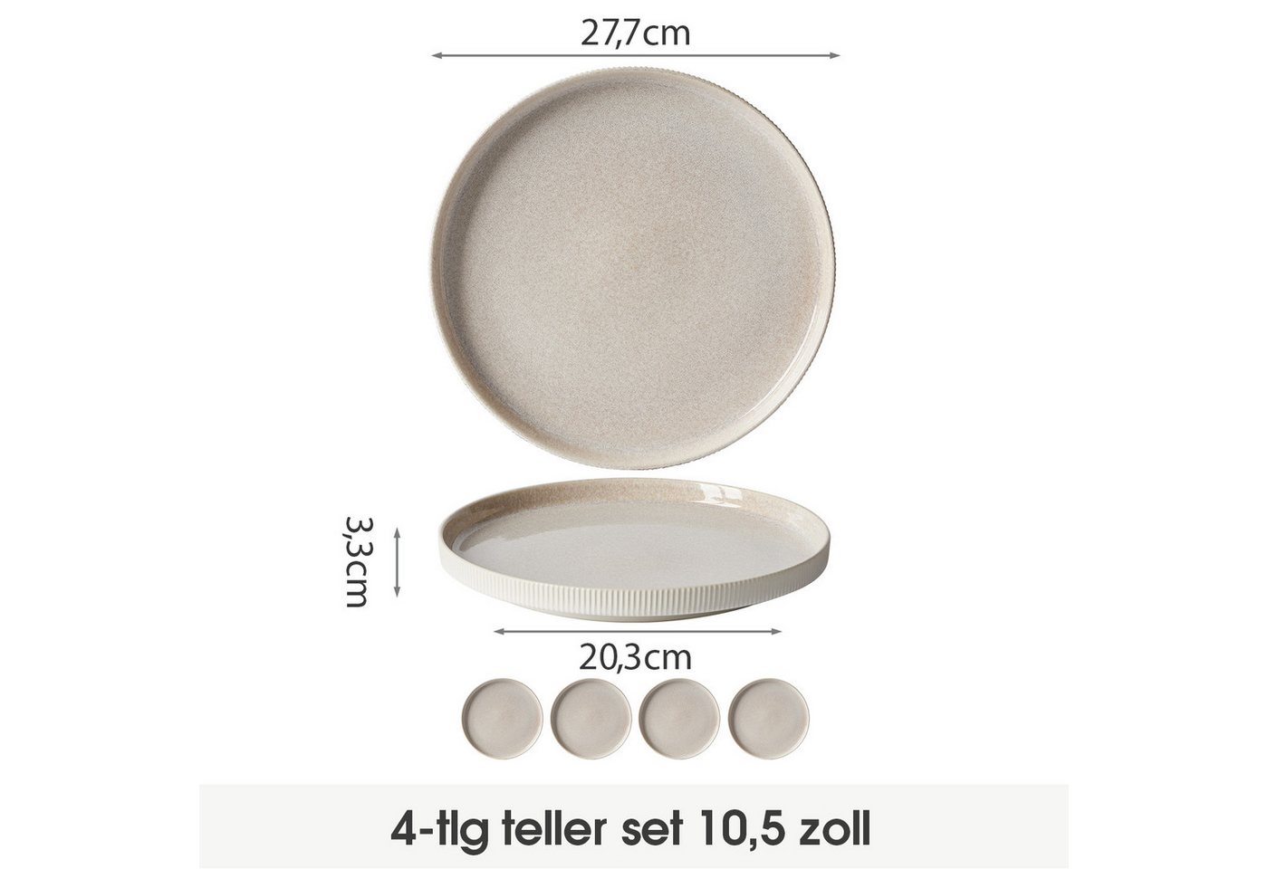 JIWOO Speiseteller 4er Ø27,7 cm, Frühstücksteller Pastateller Steakteller Salatteller, (4 St), 10 Zoll Keramik Tellerset Weiß Plate Mikrowellen spülmaschinenfes – Bild 2 von 5