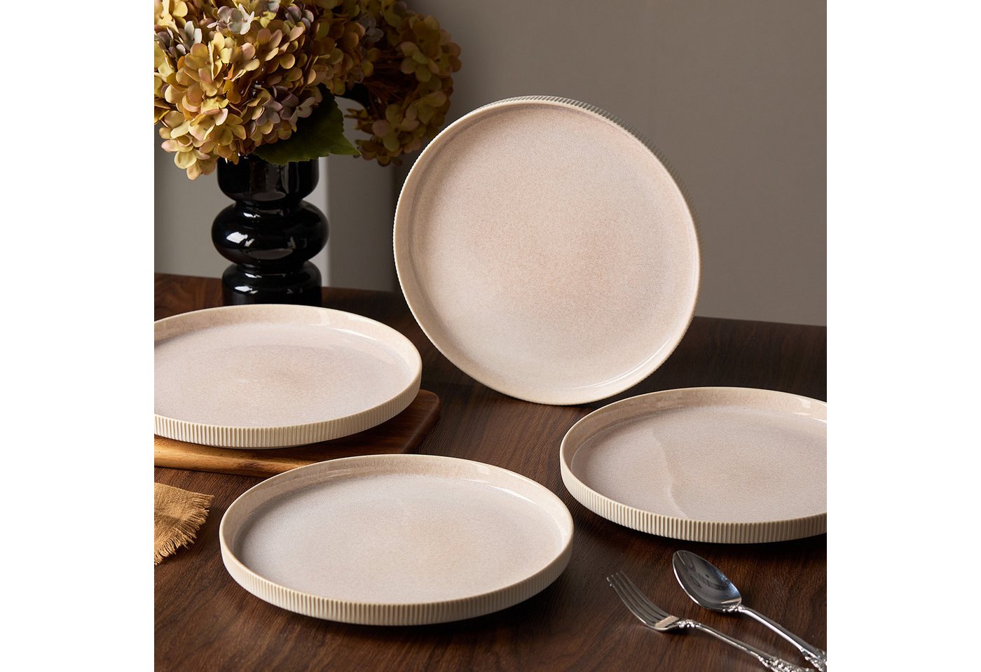 JIWOO Speiseteller 4er Ø27,7 cm, Frühstücksteller Pastateller Steakteller Salatteller, (4 St), 10 Zoll Keramik Tellerset Weiß Plate Mikrowellen spülmaschinenfes – Bild 3 von 5