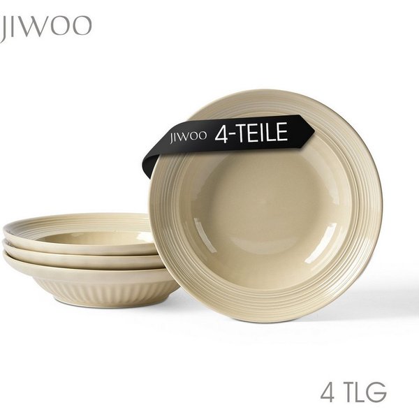 JIWOO Suppenteller 4er Ø20,3 cm, Speiseteller Pastateller Salatteller Dessertteller Plate, (4 St), Keramik Plate Hochwertige TellersetBraun mikrowellen spülmasc