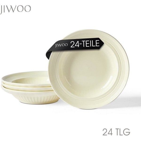 JIWOO Suppenteller 4er Ø20,3 cm, Speiseteller Pastateller Salatteller Dessertteller Plate, (24 St), Keramik Plate Hochwertige Tellerset Weiß mikrowellen spülmas