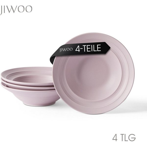JIWOO Suppenteller 4er Ø21,2 cm, Speiseteller Pastateller Salatteller Dessertteller Plate, (4 St), Keramik Tellerset Lila mikrowellen- und spülmaschinenfest Ø21