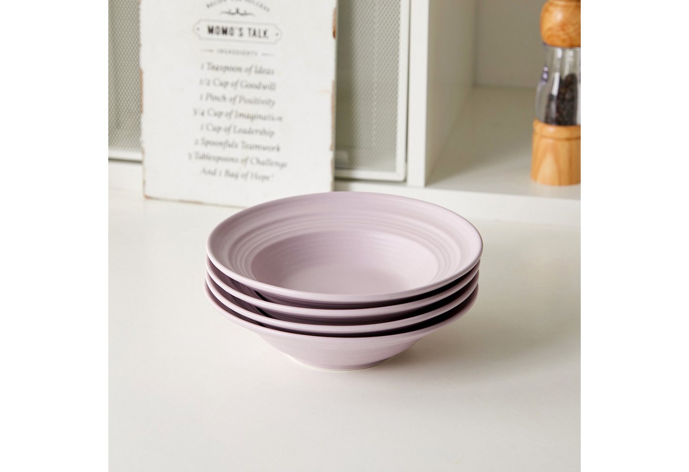 JIWOO Suppenteller 4er Ø21,2 cm, Speiseteller Pastateller Salatteller Dessertteller Plate, (4 St), Keramik Tellerset Lila mikrowellen- und spülmaschinenfest Ø21 – Bild 3 von 5