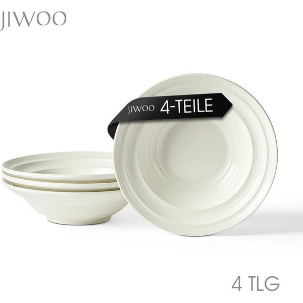 JIWOO Suppenteller 4er Ø21,2 cm, Speiseteller Pastateller Salatteller Dessertteller Plate, (4 St), Keramik Tellerset Weiß mikrowellen- und spülmaschinenfest Ø21