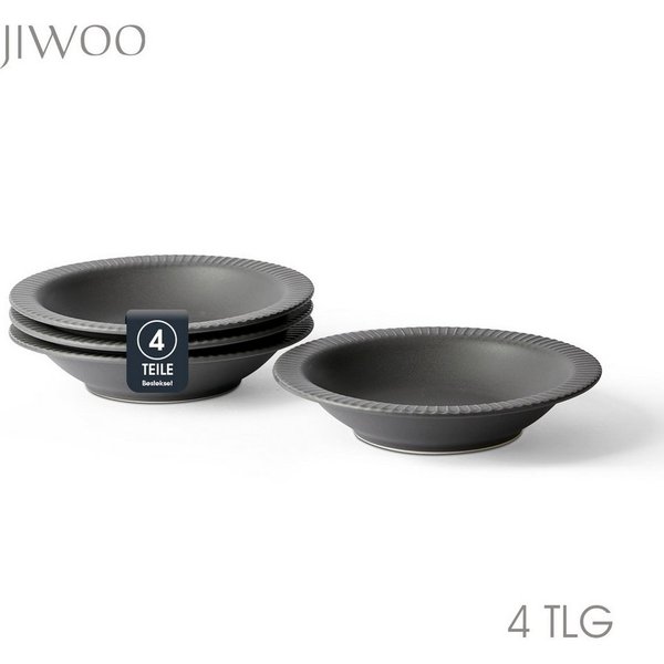JIWOO Suppenteller 4er Ø21,2 cm, Speiseteller Pastateller Salatteller Dessertteller Plate, (4 St), Keramik Tellerset Grau mikrowellen- und spülmaschinenfest Ø21