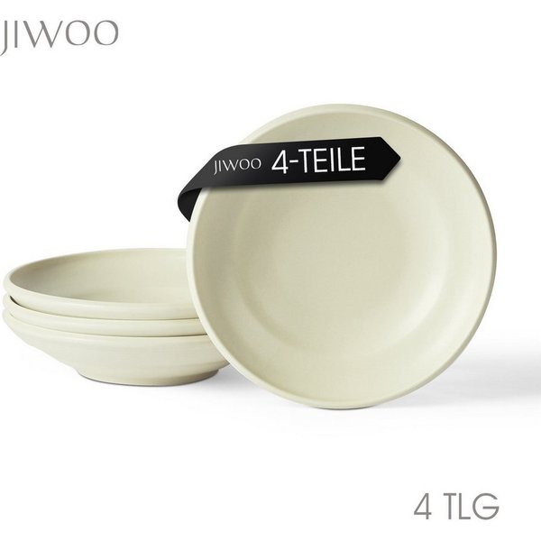 JIWOO Suppenteller 4er Ø22cm, Speiseteller Pastateller Salatteller Dessertteller Plate, (4 St), Keramik Tellerset Weiß mikrowellen- und spülmaschinenfest Ø21,2 