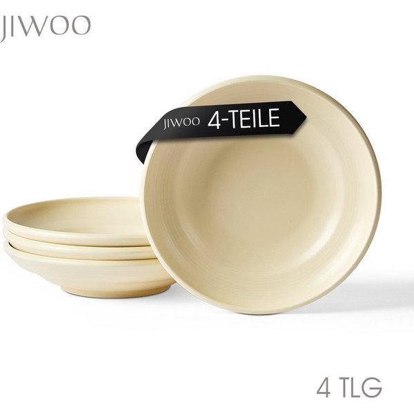 JIWOO Suppenteller 4er Ø22cm, Speiseteller Pastateller Salatteller Dessertteller Plate, (4 St), Keramik Tellerset Weiß mikrowellen- und spülmaschinenfest Ø21,2 