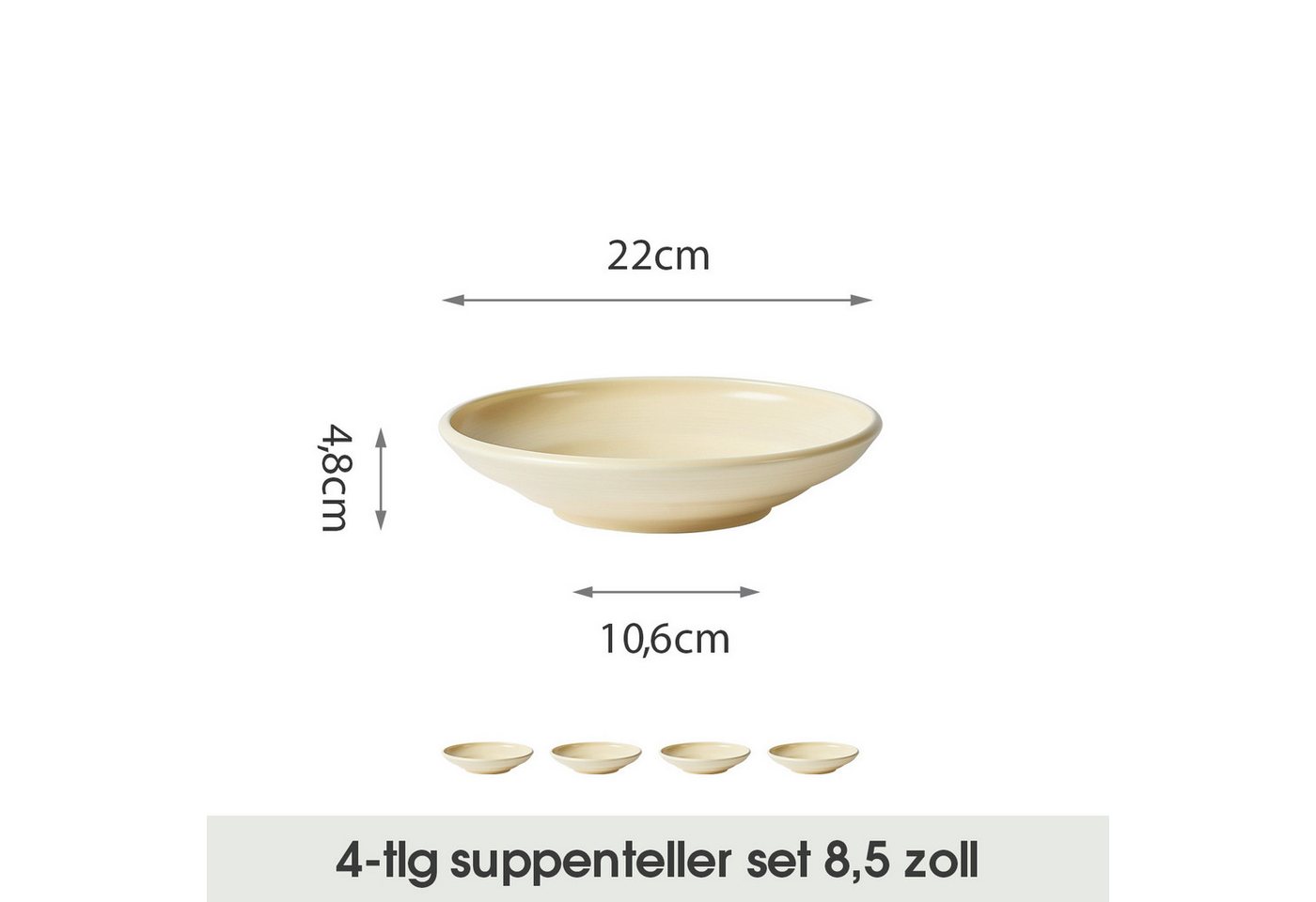 JIWOO Suppenteller 4er Ø22cm, Speiseteller Pastateller Salatteller Dessertteller Plate, (4 St), Keramik Tellerset Weiß mikrowellen- und spülmaschinenfest Ø21,2  – Bild 2 von 5