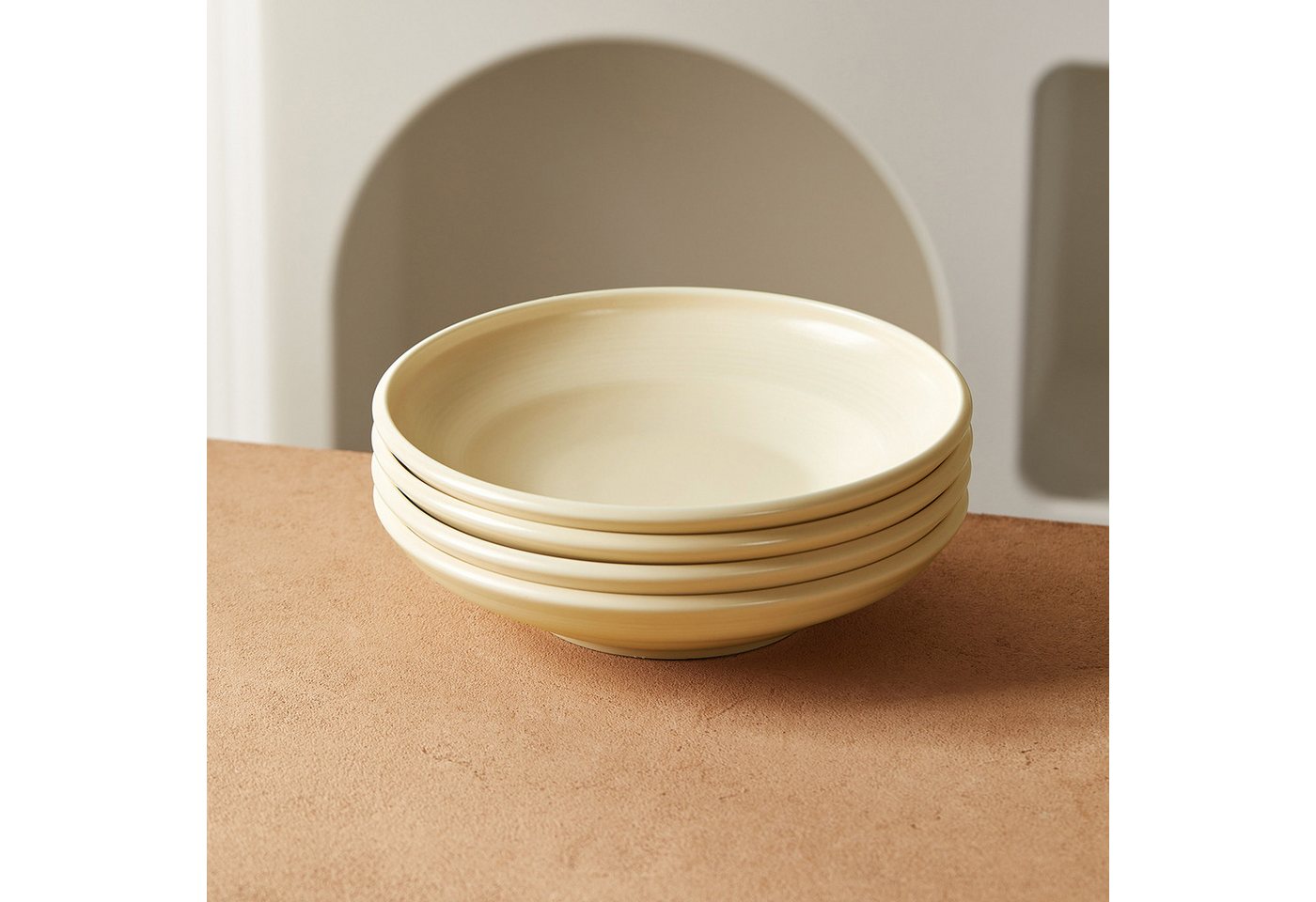 JIWOO Suppenteller 4er Ø22cm, Speiseteller Pastateller Salatteller Dessertteller Plate, (4 St), Keramik Tellerset Weiß mikrowellen- und spülmaschinenfest Ø21,2  – Bild 5 von 5