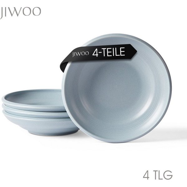 JIWOO Suppenteller 4er Ø22cm, Speiseteller Pastateller Salatteller Dessertteller Plate, (4 St), Keramik Tellerset Weiß mikrowellen- und spülmaschinenfest Ø21,2 