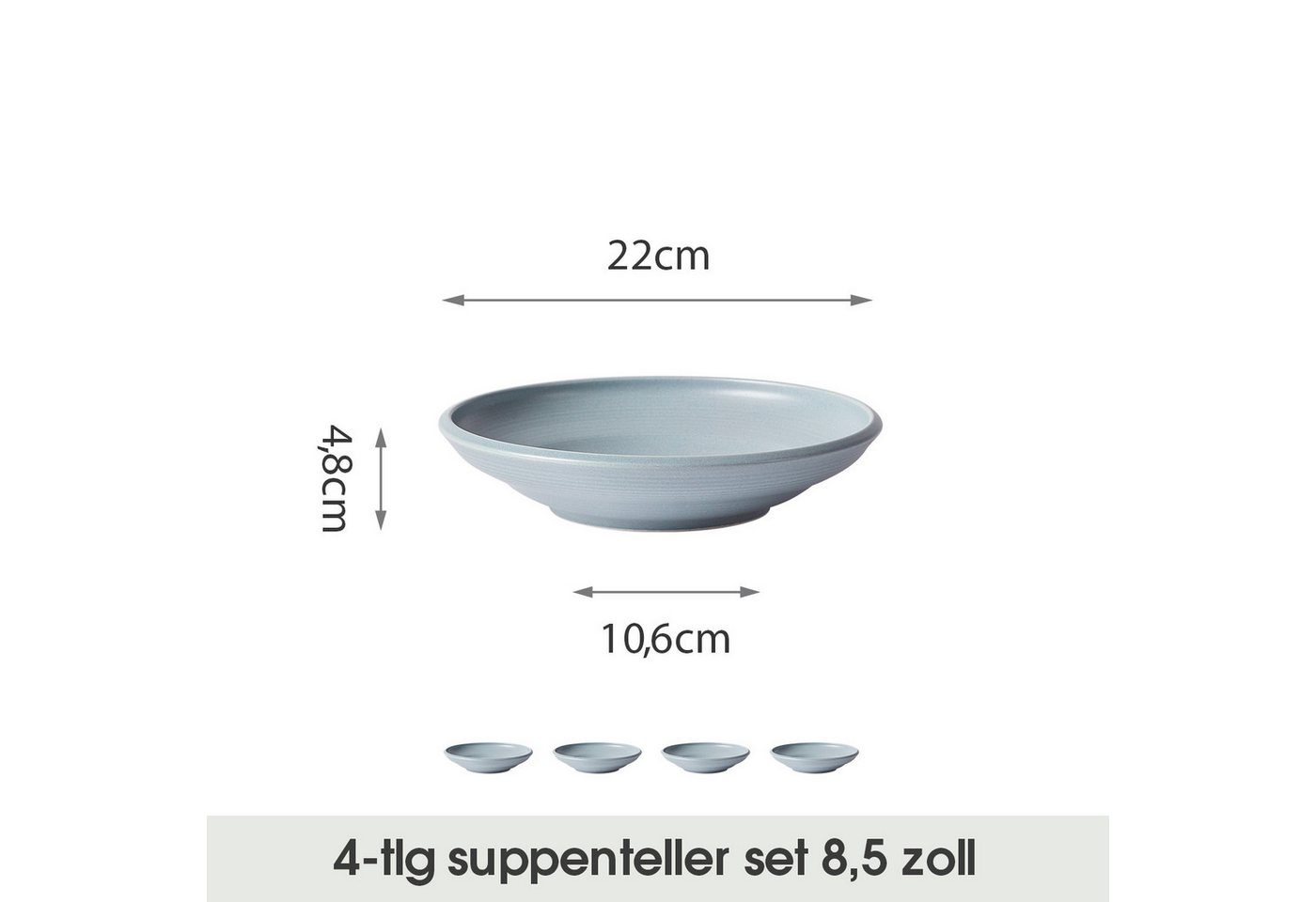 JIWOO Suppenteller 4er Ø22cm, Speiseteller Pastateller Salatteller Dessertteller Plate, (4 St), Keramik Tellerset Weiß mikrowellen- und spülmaschinenfest Ø21,2  – Bild 2 von 5