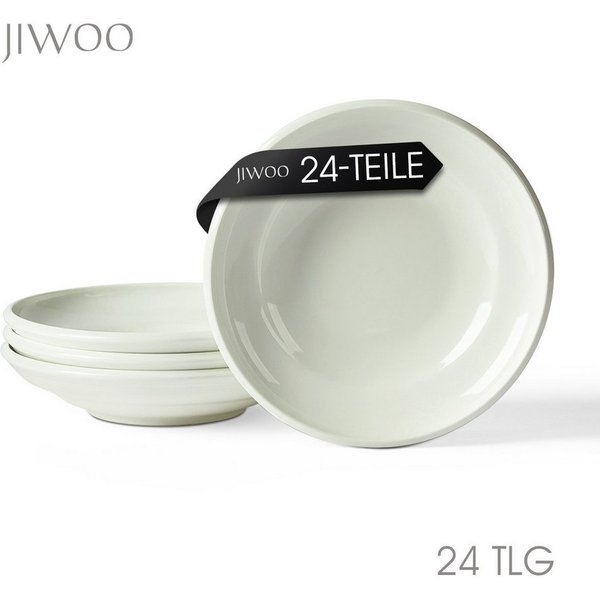 JIWOO Suppenteller 4er Ø22cm, Speiseteller Pastateller Salatteller Dessertteller Plate, (24 St), Keramik Tellerset Weiß mikrowellen- und spülmaschinenfest Ø21,2