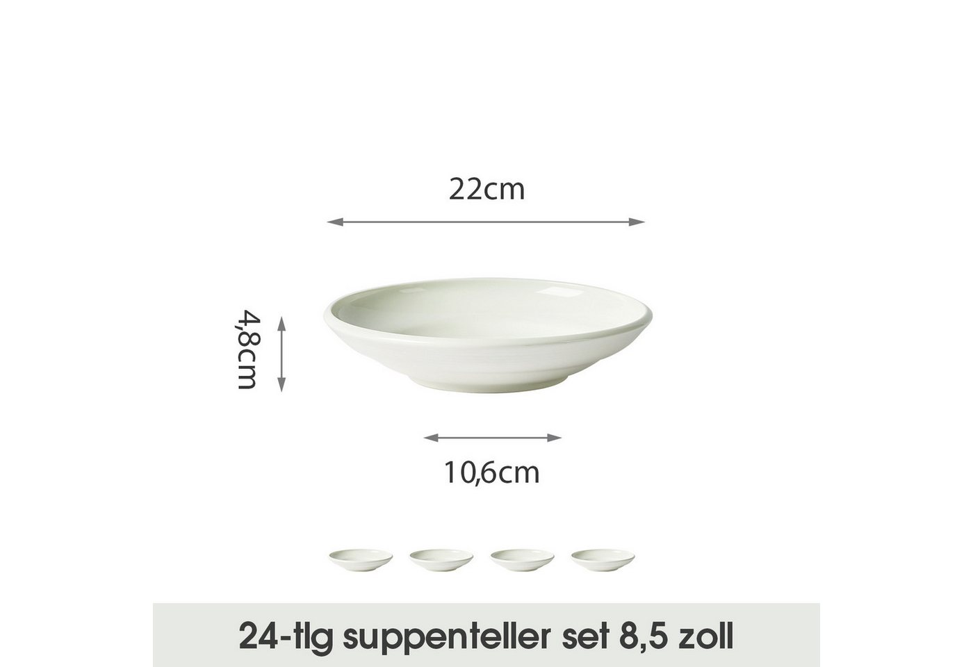 JIWOO Suppenteller 4er Ø22cm, Speiseteller Pastateller Salatteller Dessertteller Plate, (24 St), Keramik Tellerset Weiß mikrowellen- und spülmaschinenfest Ø21,2 – Bild 2 von 5