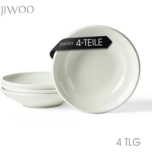 JIWOO Suppenteller 4er Ø22cm, Speiseteller Pastateller Salatteller Dessertteller Plate, (4 St), Keramik Tellerset Weiß mikrowellen- und spülmaschinenfest Ø21,2