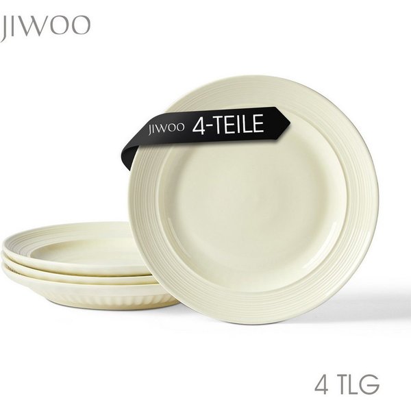 JIWOO Suppenteller 4er Ø25,4 cm, Speiseteller Frühstücksteller Salatteller Pastateller, (4 St), Keramik Hochwertiges Tellerset Beige Mikrowellen spülmaschinenfe