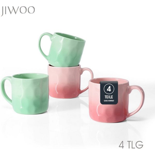 JIWOO Tasse 4er 320ml, Kaffeebecher Skandinavische Geschirr set Becher Teebecher, 4-tlg., Keramik, Keramiktassen Handgefertigt Kafeeservice Mikrowellen spülmasc