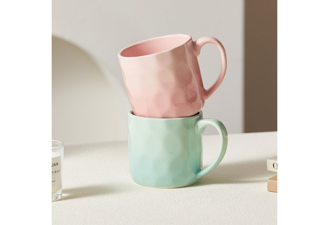 JIWOO Tasse 4er 320ml, Kaffeebecher Skandinavische Geschirr set Becher Teebecher, 4-tlg., Keramik, Keramiktassen Handgefertigt Kafeeservice Mikrowellen spülmasc – Bild 3 von 5