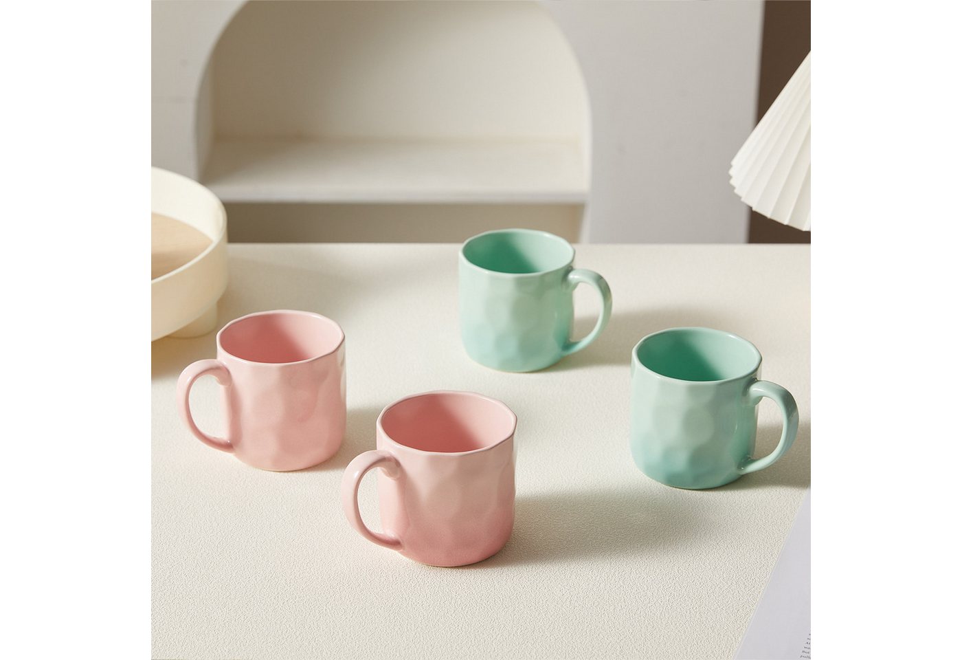 JIWOO Tasse 4er 320ml, Kaffeebecher Skandinavische Geschirr set Becher Teebecher, 4-tlg., Keramik, Keramiktassen Handgefertigt Kafeeservice Mikrowellen spülmasc – Bild 5 von 5