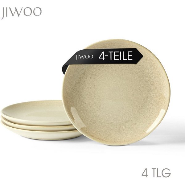 JIWOO Teller 4er Ø19,5cm, Speiseteller Steakteller Dessertteller Pastateller Plate, (4 St), Keramik Hochwertiges Tellerset Braun Mikrowellenofen Spülmaschine