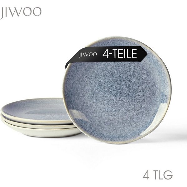 JIWOO Teller 4er Ø19,5cm, Speiseteller Steakteller Dessertteller Pastateller Plate, (4 St), Keramik Hochwertiges Tellerset Blau Mikrowellenofen Spülmaschine