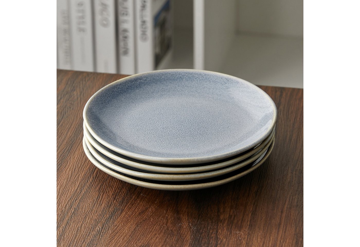 JIWOO Teller 4er Ø19,5cm, Speiseteller Steakteller Dessertteller Pastateller Plate, (4 St), Keramik Hochwertiges Tellerset Blau Mikrowellenofen Spülmaschine – Bild 3 von 5