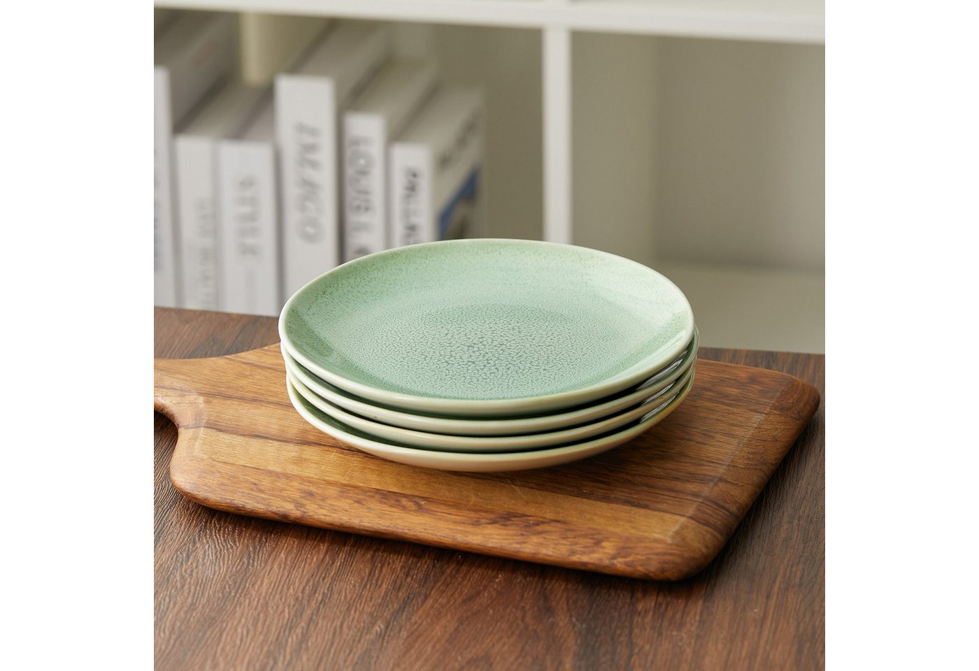 JIWOO Teller 4er Ø19,5cm, Speiseteller Steakteller Dessertteller Pastateller Plate, (4 St), Keramik Hochwertiges Tellerset Grün Mikrowellenofen Spülmaschine – Bild 3 von 5