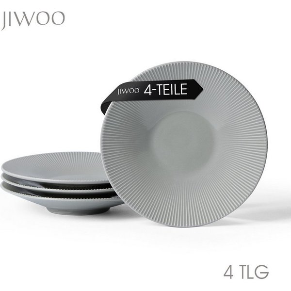 JIWOO Teller 4er Ø21,2cm, Pastateller Speiseteller Salatteller Dessertteller, (4 St), Keramik Plate Hochwertige Tellerset Grau Mikrowellen spülmaschinenfest