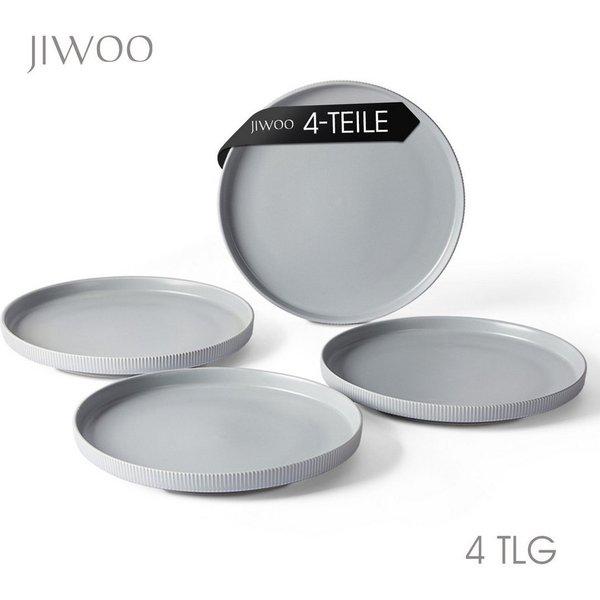 JIWOO Teller 4er Ø21,3cm, Speiseteller Steakteller Dessertteller Brotteller Plate, (4 St), Keramik Hochwertiges Tellerset Grau Mikrowellen spülmaschinenfest