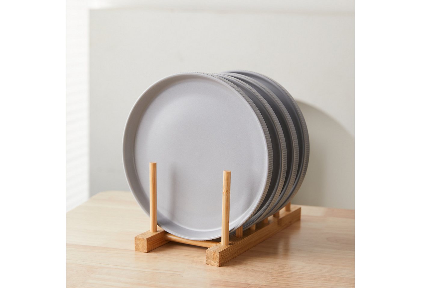 JIWOO Teller 4er Ø21,3cm, Speiseteller Steakteller Dessertteller Brotteller Plate, (4 St), Keramik Hochwertiges Tellerset Grau Mikrowellen spülmaschinenfest – Bild 5 von 5