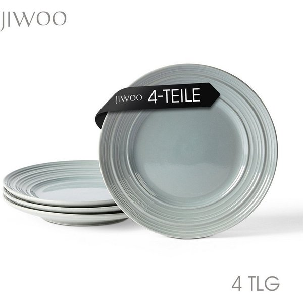 JIWOO Teller 4er Ø21,4cm, Salatteller Frühstücksteller Pastateller Dessertteller, (4 St), Keramik Hochwertiges Tellerset Grau Mikrowellen spülmaschinenfest