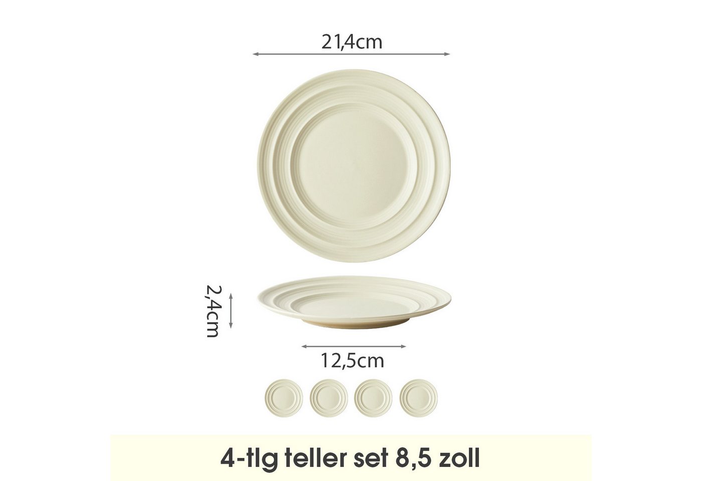 JIWOO Teller 4er Ø21,4cm, Salatteller Frühstücksteller Pastateller Dessertteller, (4 St), Keramik Hochwertiges Tellerset Gelb Mikrowellen spülmaschinenfest – Bild 2 von 5