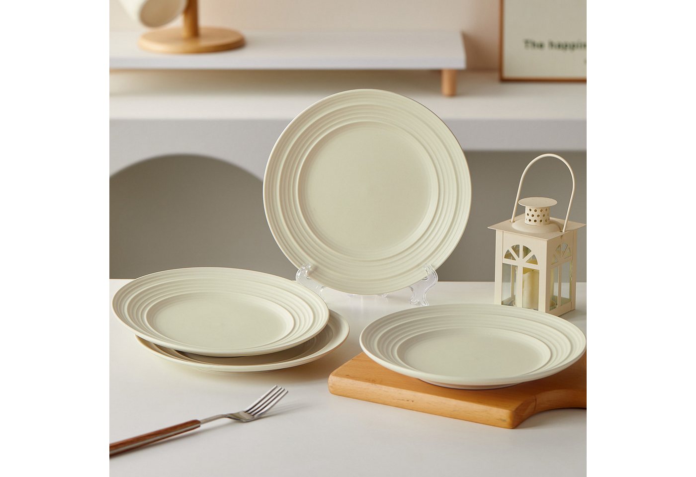 JIWOO Teller 4er Ø21,4cm, Salatteller Frühstücksteller Pastateller Dessertteller, (4 St), Keramik Hochwertiges Tellerset Gelb Mikrowellen spülmaschinenfest – Bild 4 von 5