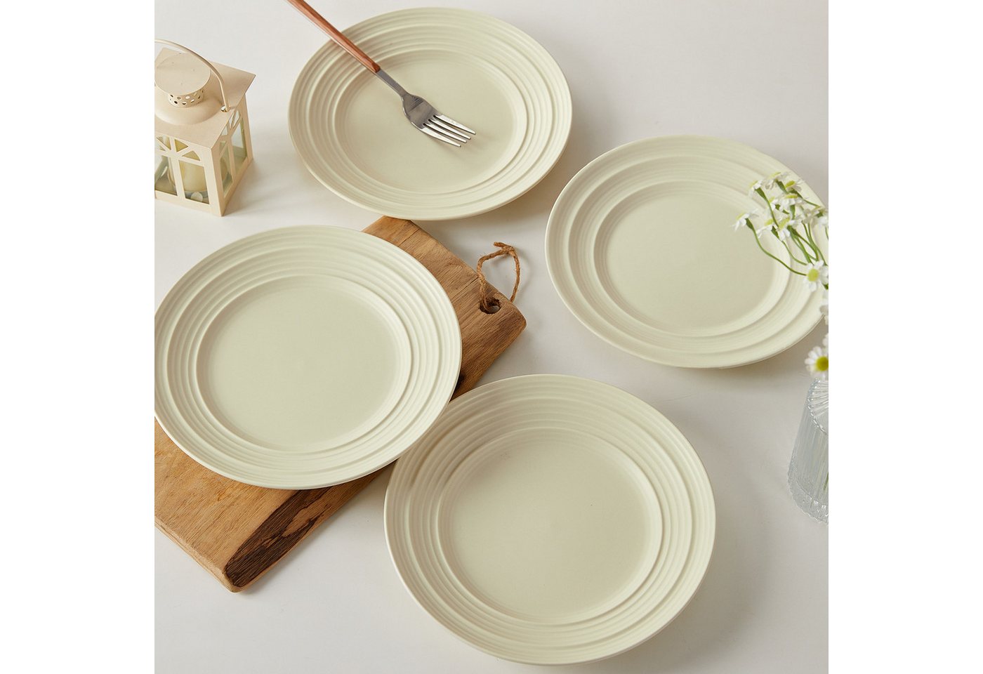 JIWOO Teller 4er Ø21,4cm, Salatteller Frühstücksteller Pastateller Dessertteller, (4 St), Keramik Hochwertiges Tellerset Gelb Mikrowellen spülmaschinenfest – Bild 5 von 5