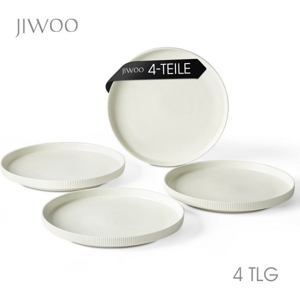 JIWOO Teller 4er Ø21,3cm, Speiseteller Steakteller Dessertteller Brotteller Plate, (4 St), Keramik Hochwertiges Tellerset Weiß Mikrowellen spülmaschinenfest