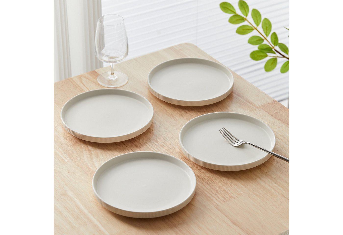 JIWOO Teller 4er Ø21,3cm, Speiseteller Steakteller Dessertteller Brotteller Plate, (4 St), Keramik Hochwertiges Tellerset Weiß Mikrowellen spülmaschinenfest – Bild 5 von 5