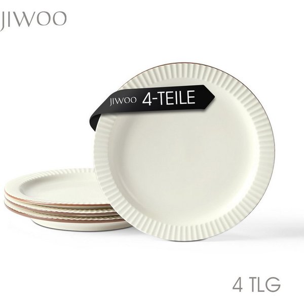 JIWOO Teller 4er Ø21,3cm, Salatteller Frühstücksteller Pastateller Dessertteller, (4 St), Keramik Hochwertiges Tellerset Beige Mikrowellen spülmaschinenfest