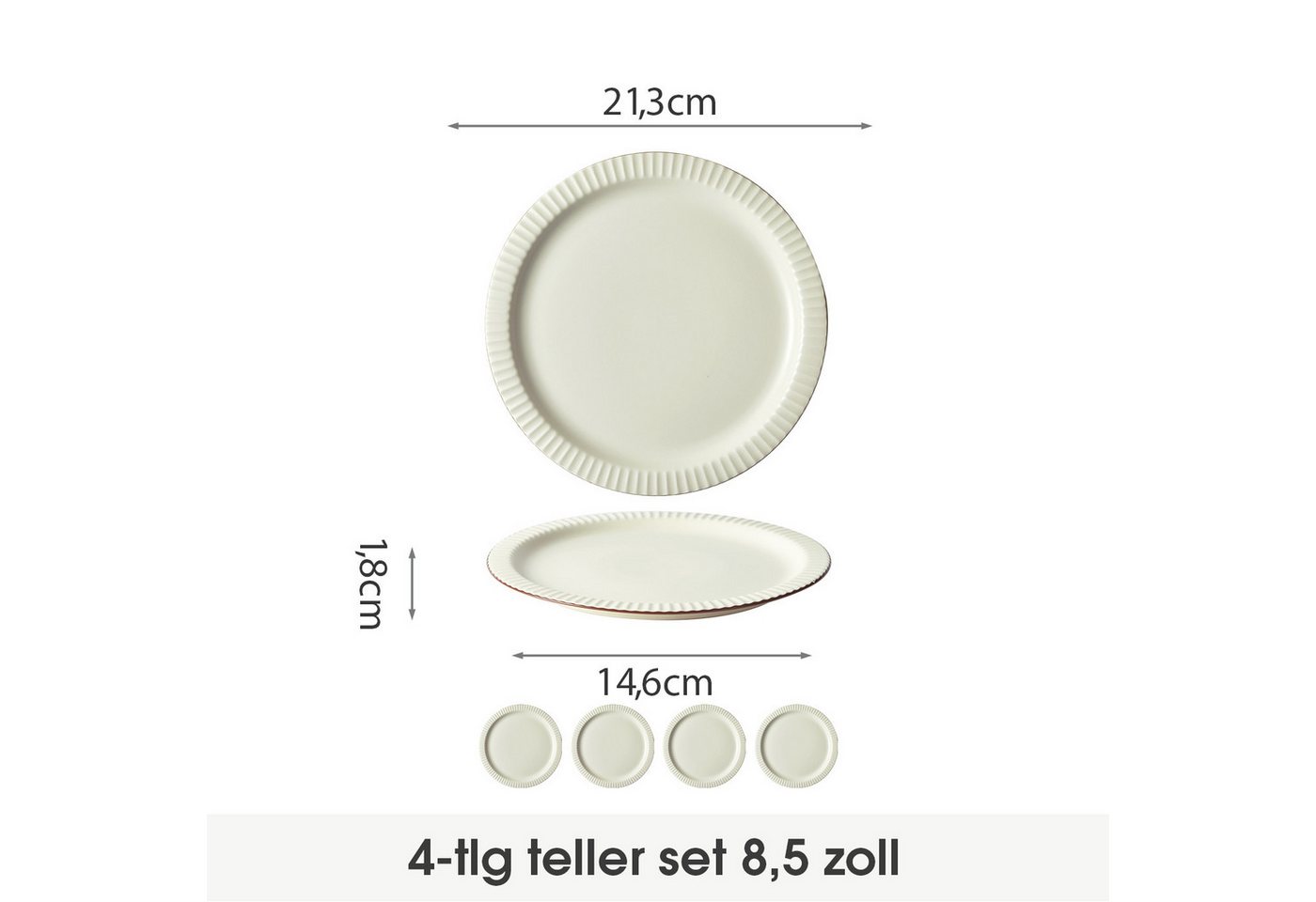 JIWOO Teller 4er Ø21,3cm, Salatteller Frühstücksteller Pastateller Dessertteller, (4 St), Keramik Hochwertiges Tellerset Beige Mikrowellen spülmaschinenfest – Bild 2 von 5