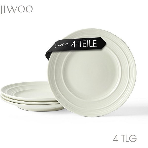 JIWOO Teller 4er Ø21,4cm, Salatteller Frühstücksteller Pastateller Dessertteller, (4 St), Keramik Hochwertiges Tellerset Weiß Mikrowellen spülmaschinenfest