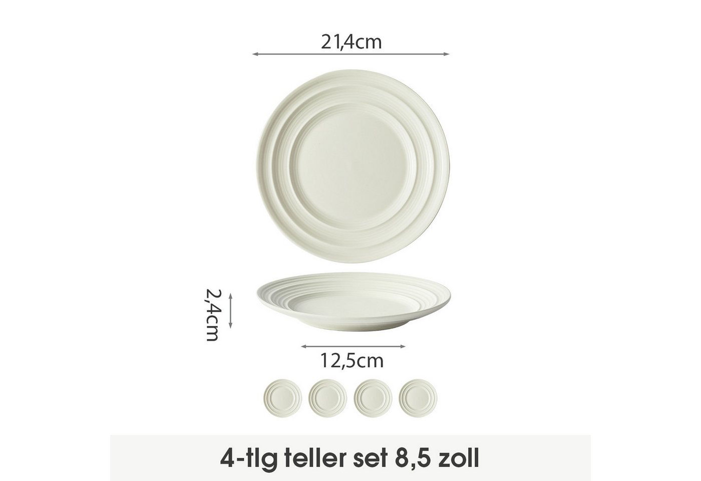 JIWOO Teller 4er Ø21,4cm, Salatteller Frühstücksteller Pastateller Dessertteller, (4 St), Keramik Hochwertiges Tellerset Weiß Mikrowellen spülmaschinenfest – Bild 2 von 5
