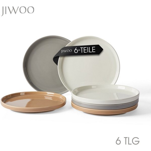 JIWOO Teller 4er Ø21cm,Frühstücksteller Steakteller Pastateller Brotteller Plate, (6 St), Keramik Hochwertiges Tellerset Bunt Mikrowellen spülmaschinenfest