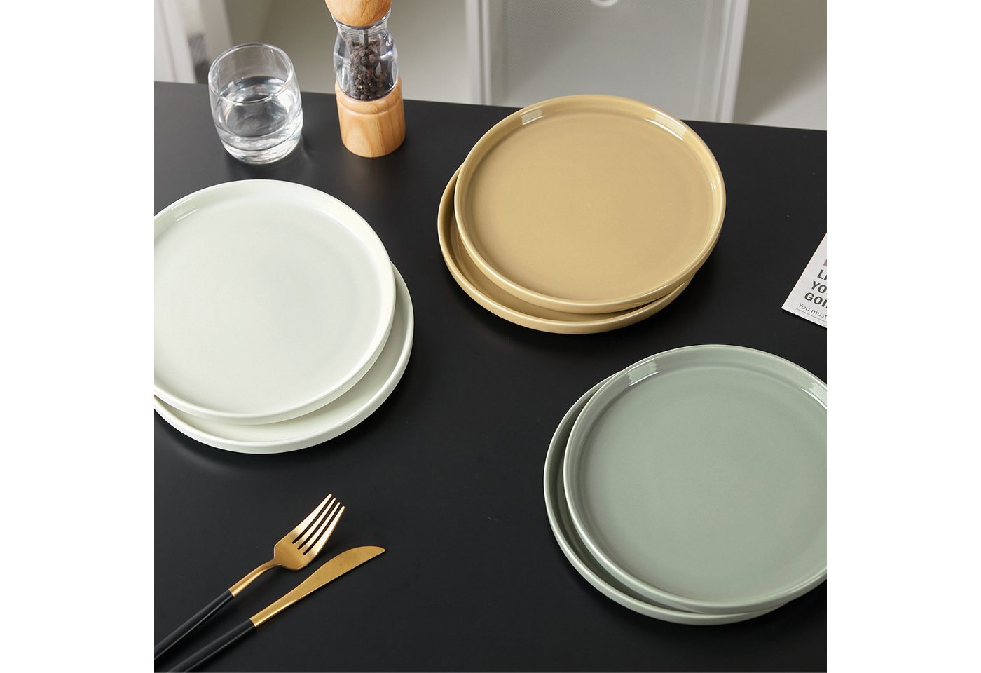 JIWOO Teller 4er Ø21cm,Frühstücksteller Steakteller Pastateller Brotteller Plate, (6 St), Keramik Hochwertiges Tellerset Bunt Mikrowellen spülmaschinenfest – Bild 4 von 5
