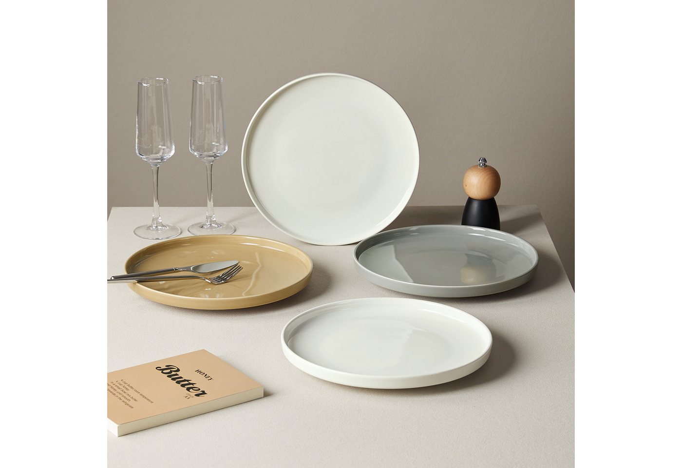 JIWOO Teller 4er Ø21cm,Frühstücksteller Steakteller Pastateller Brotteller Plate, (6 St), Keramik Hochwertiges Tellerset Bunt Mikrowellen spülmaschinenfest – Bild 5 von 5