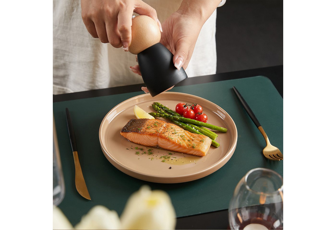JIWOO Teller 4er Ø21cm,Frühstücksteller Steakteller Pastateller Brotteller Plate, (32 St), Keramik Hochwertiges Tellerset Braun Mikrowellen spülmaschinenfest – Bild 5 von 5