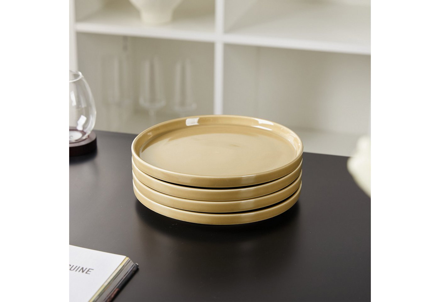 JIWOO Teller 4er Ø21cm,Frühstücksteller Steakteller Pastateller Brotteller Plate, (4 St), Keramik Hochwertiges Tellerset Braun Mikrowellen spülmaschinenfest – Bild 5 von 5